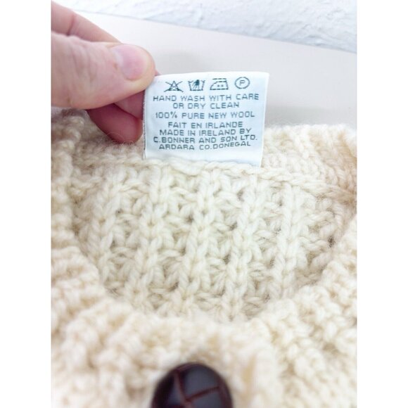 Bonner Large Irish Wool Sweater Chunky Cable Knit Fisherman Cardigan Cream New - Picture 10 of 10